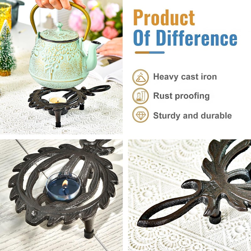 Sungmor Cast Iron Tealight Warmer with Pretty Flame Shape Design, Functional Table Trivet Candle Holder for Warm Dishes, Pots, Soups, Milks, Teas, Coffee, Great Heater for Melt Butter, Sealing Wax - Image 4